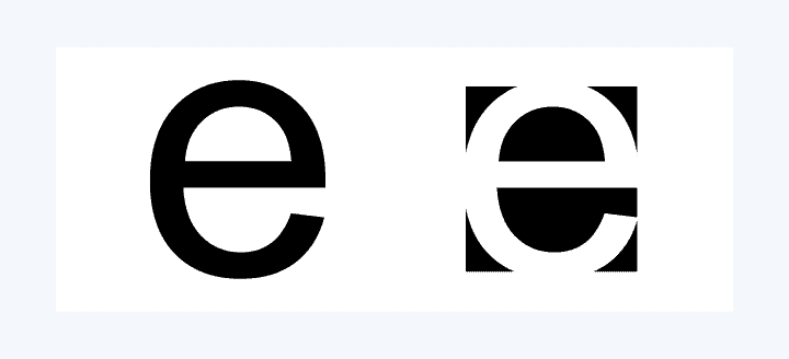 This is an example of how the figure/ground principle works: what writes the letter "e," positive or negative space?