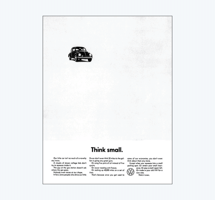 The 1959 "Think Small" as uses the principle of space effectively.