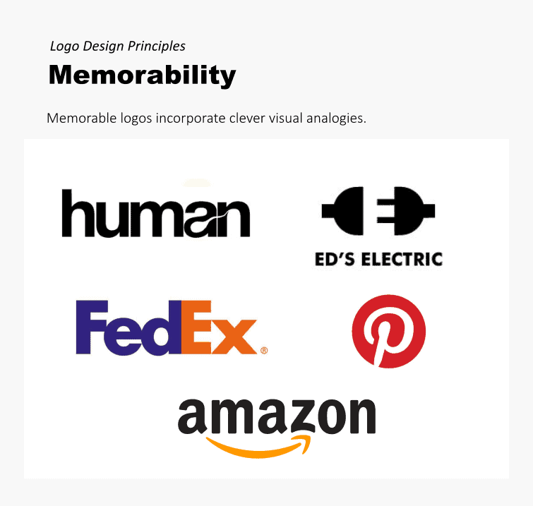 Memorability principle: Memorable logos incorporate clever visual analogies. 