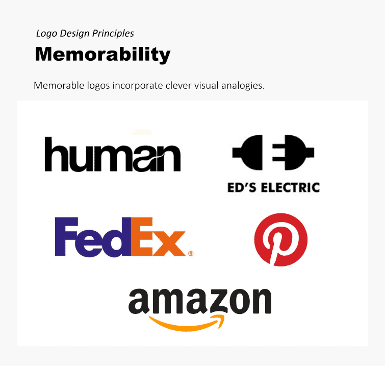 Memorability principle: Memorable logos incorporate clever visual analogies.